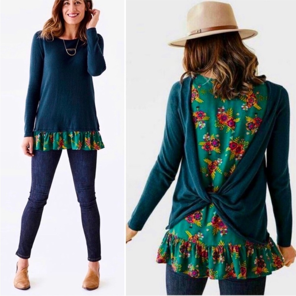 Matilda Jane Jersey Knit Twist And Shout Long Sleeve Floral Sweater Size Medium